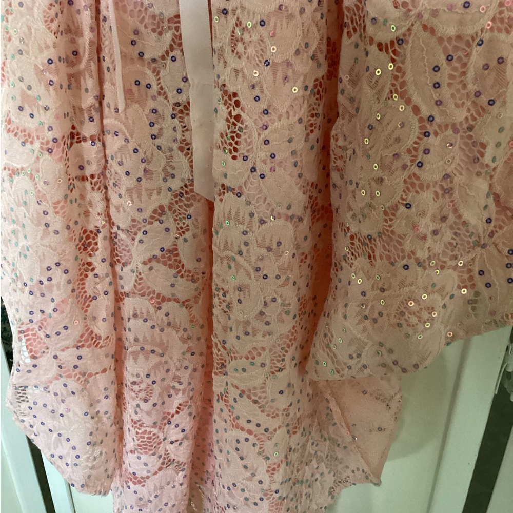 ๐ Girls formal dress Sz 7 pink lace fancy sequins wedding black tie flower girl - Picture 8 of 10
